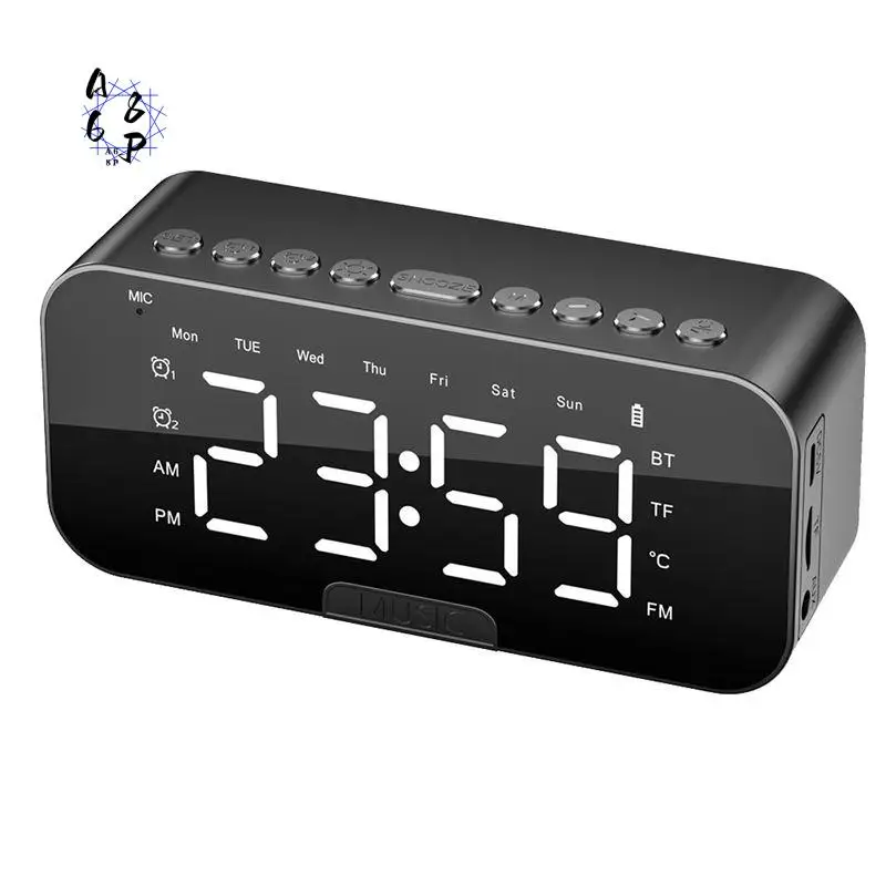 A68P-LED Digital Alarm Clock With Bluetooth 5.1 Rechargeable Portable Music Player Support TF Card AUX Connection