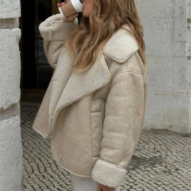 

Теплые ветрозащитные куртки, верхняя одежда, новинка зимы 2025, женская куртка в стиле ретро в корейском стиле, утепленное пальто на флисовой подкладке с воротником из искусственной замши