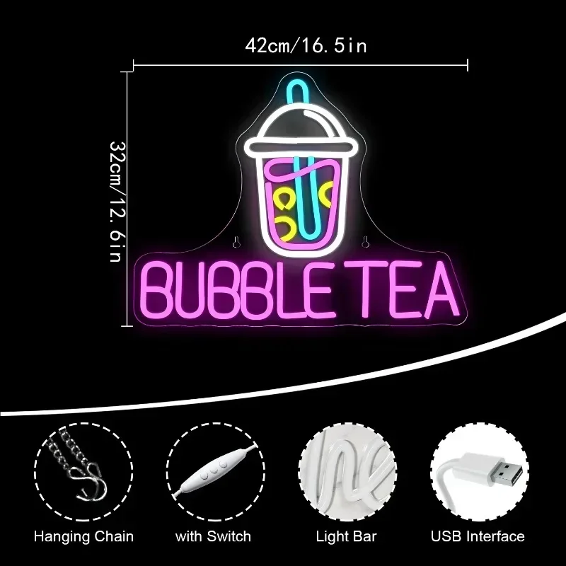 Imagem -06 - Bubble Tea Neon Signs Acrílico Regulável Milk Tea Light up Sign Boba Tea Sinal Led Shop Display Decoração de Parede