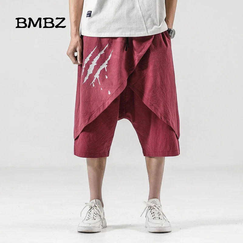 

Chinese Style Plus Size Summer Shorts Mens Fashion Print Cropped Shorts Hip Hop Sweatpants Hip Hop Cotton Linen Harlan Shorts