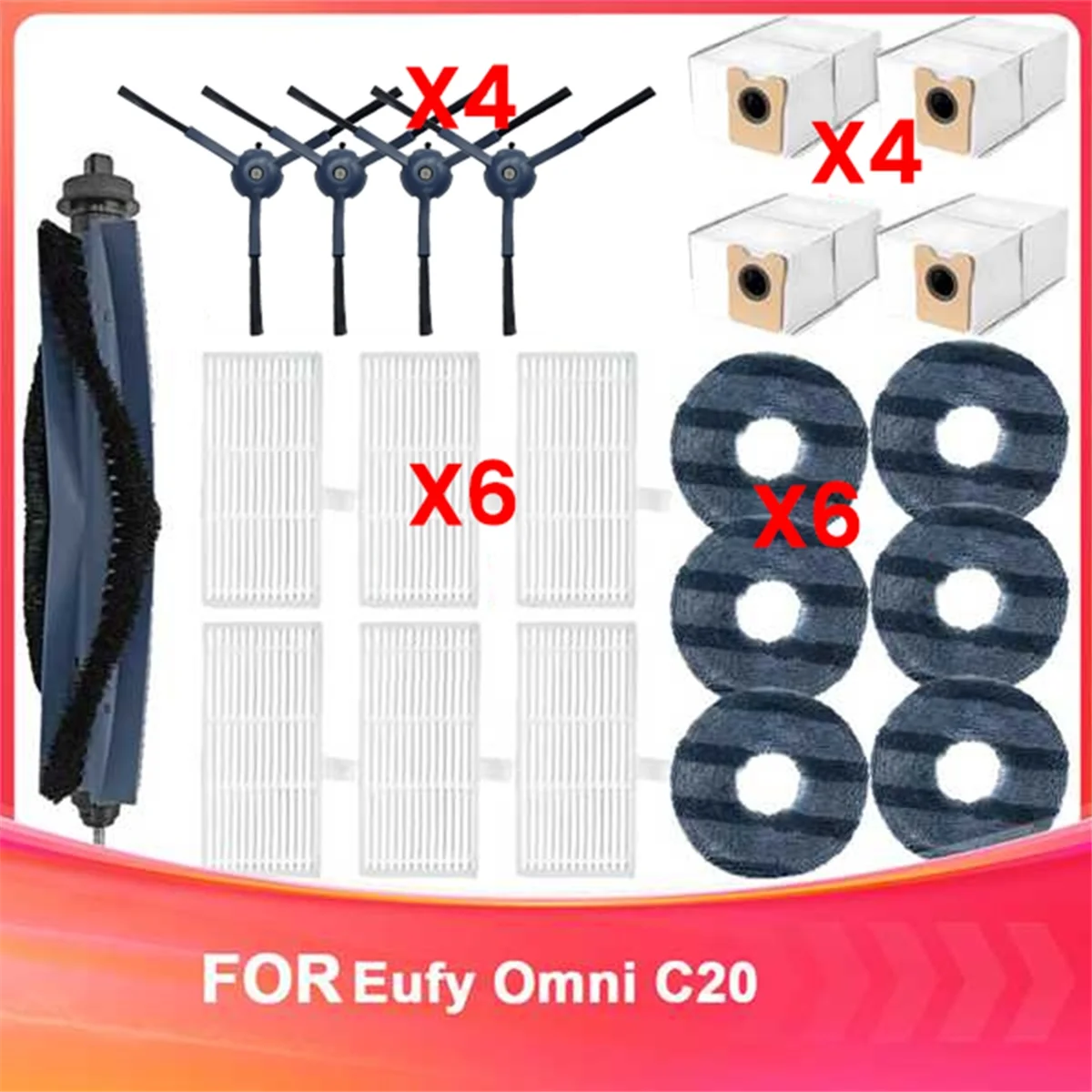 Y37A Per Eufy Omni C20 Accessori per aspirapolvere Parti di ricambio Spazzola principale Spazzola laterale Filtro Hepa Sacchetto per la polvere in tessuto