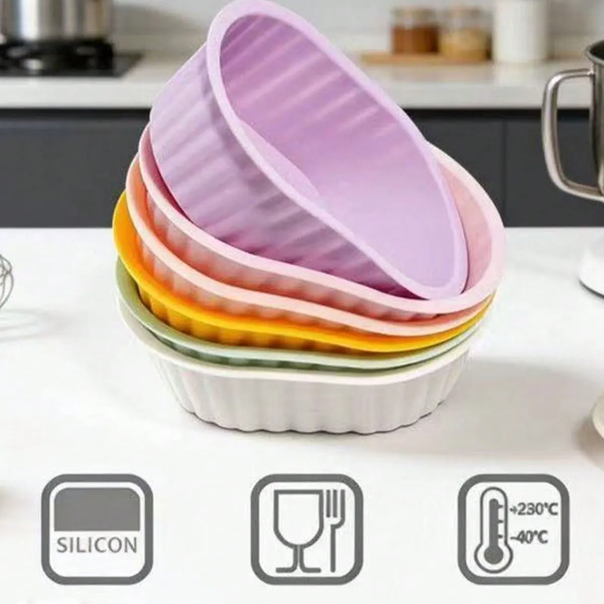 Silicone dessert cup cake mold, small oval bread and cheese mold, high-temperature resistant, reusable, mixed color set, 6pcs
