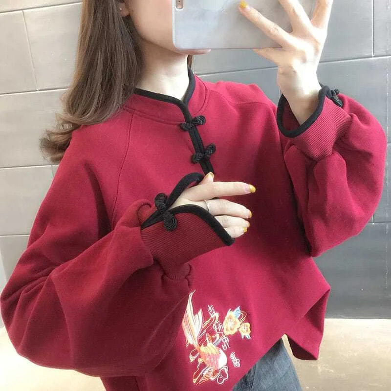 

Women hoodies 2023 autumn and winter long sleeve Korean version loose China-Chic Chinese style casual hoodies female top fashion