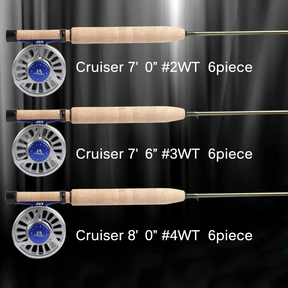 MAXCATCH Cruiser Fly Fishing Rod 2/3/4WT 7ft 7.5ft 8ft 6 Section Fast Action IM10 Carbon Blank AA Reel Seat Extra Hard Tube