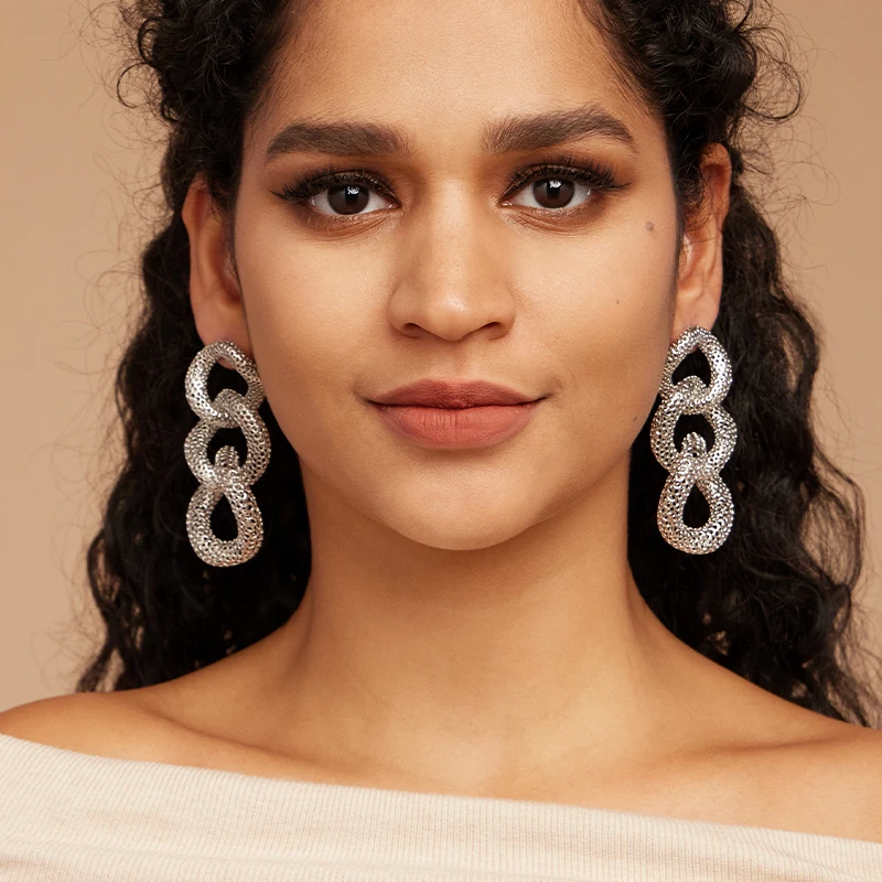 IVOG Hollow Out Multi Ring Earrings For Women 18K Gold Plated Pendientes Perfect Dangling Fashion Jewelry Party Gift