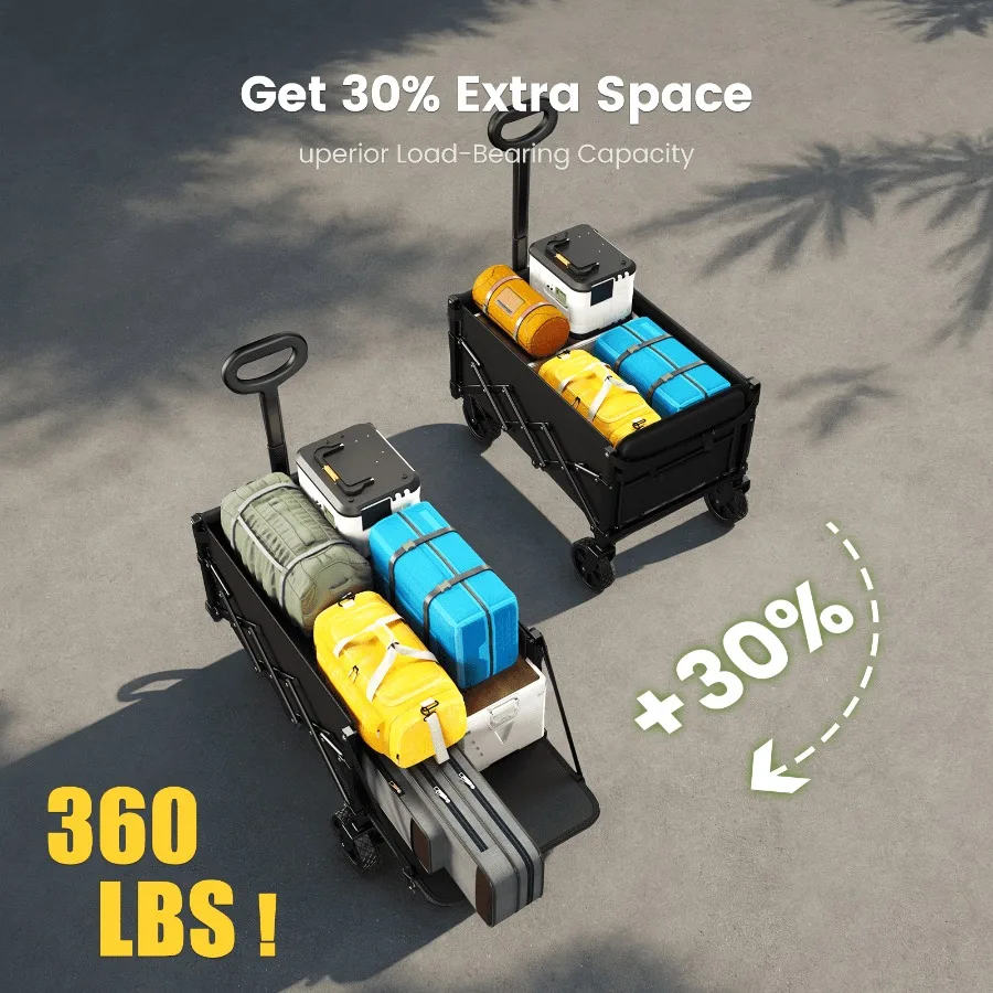 Collapsible Wagon Cart with Expandable Storage Locking Front Wheels for Beach Camping and Shopping Adventures Portable Foldable