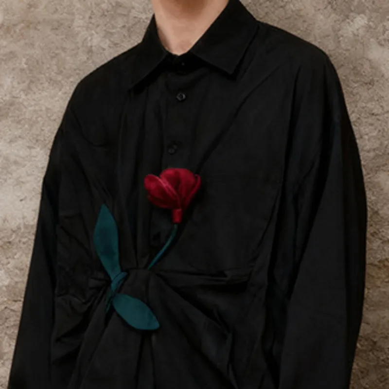 HKSH Primavera Autunno Nuove Donne Camicia Fiore Tridimensionale Gira-giù il Collare Maniche Lunghe Versatile Elegante Moda Top HK16266