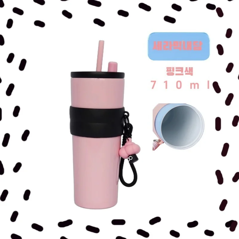 Portable thermos cup portable ceramic ice cup high-value car straw cup view 2