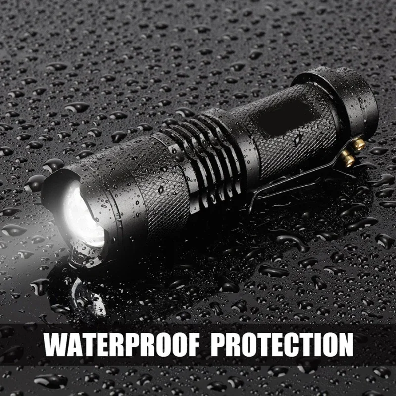 Portable Aluminum Waterproof 3/5 Modes Zoomable Led Flashlight Torch Tactical light AA 14500 Black