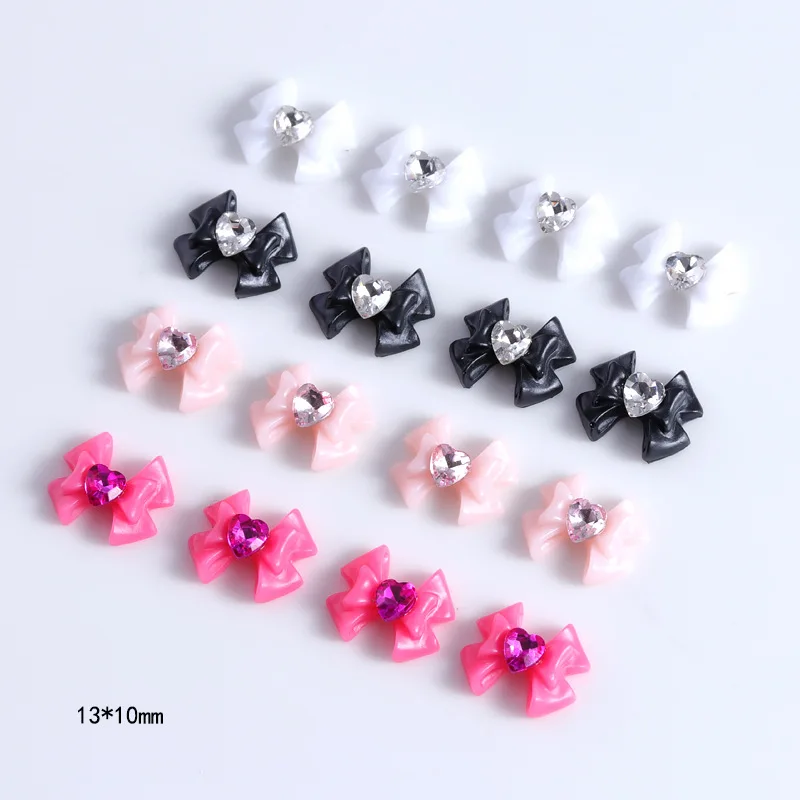 10Pcs 3D kawaii Macaron color dragon heart pink rose red white bow resin inlaid diamond nail art decoration accessories Charms