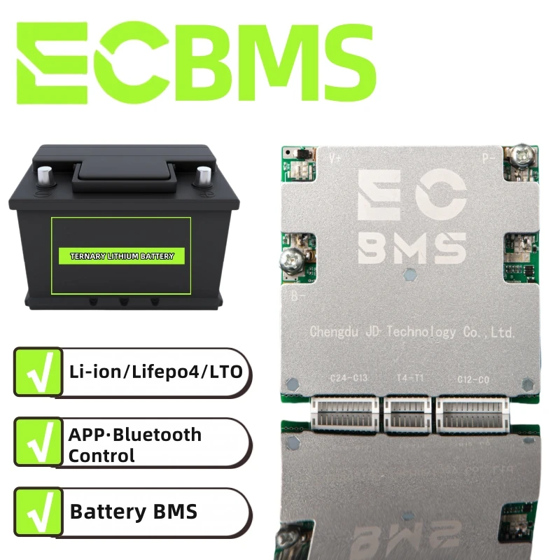 ECBMS Power Wall BMS 6-18S 24V 48V LiFePO4 Li-ion 18650 50-150A Dual Temp Sensor UART App Monitor Inverter System Home Energy