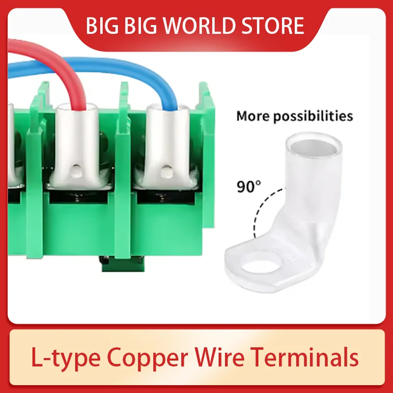 

2~50pcs Wire Terminals L-type 90 Degree Tinned Copper Lug Right Angle Automotive Terminal Crimp Electric Cable Connector