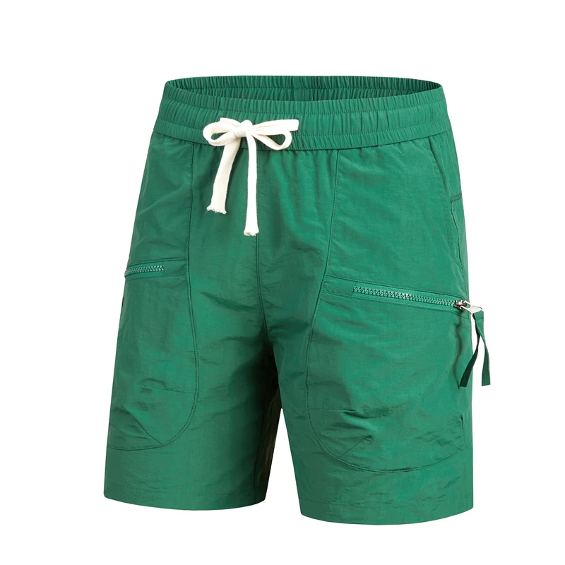 Men Trendy Solid Zipper Pocket Sports Running Quick Dry Short Pants 2024 Summer Casual Drawstring Loose Beach Shorts Ropa Hombre