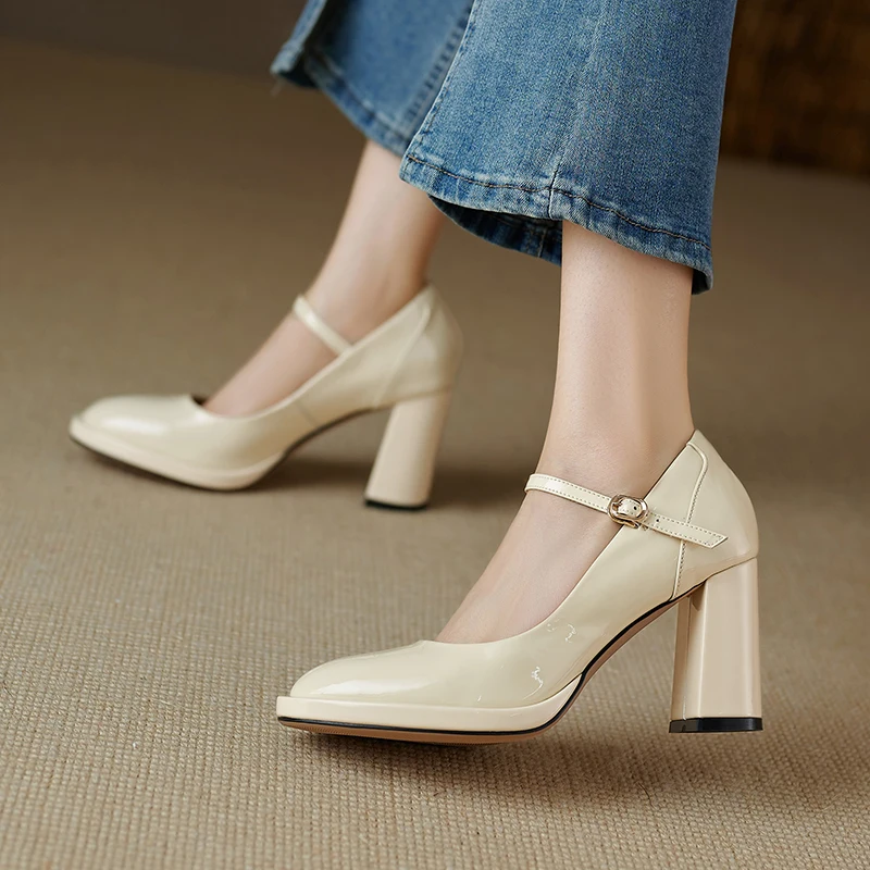 

Повседневная уличная женская обувь на каблуке, женская обувь, туфли-лодочки из натуральной кожи, женская обувь, мягкая высокого качества