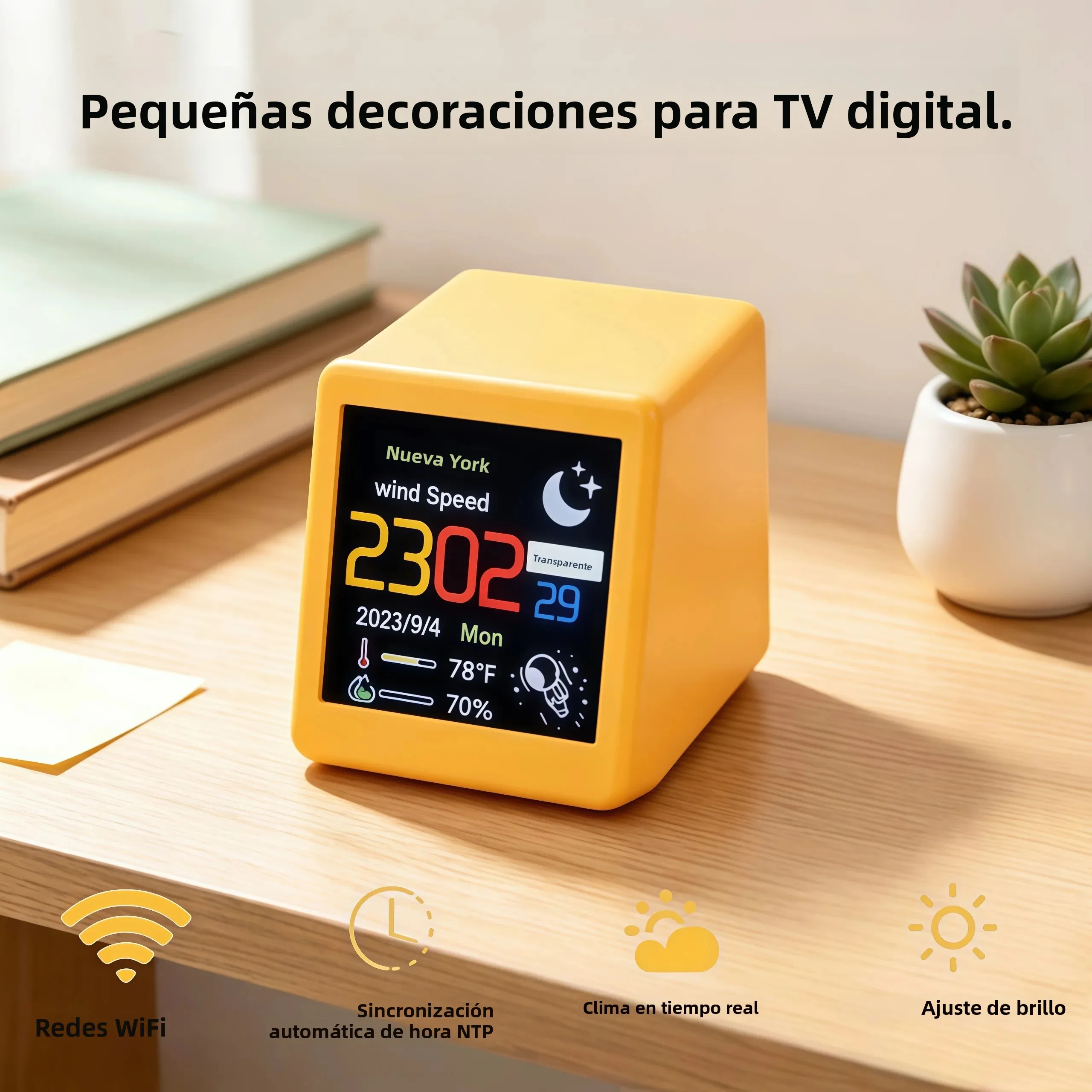 Reloj Despertador Digital Inteligente con WiFi, Estación Meteorológica Multifuncional, Pantalla GIF, Decoración de Escritorio, Gadget para Dormitorio, Hogar y Oficina