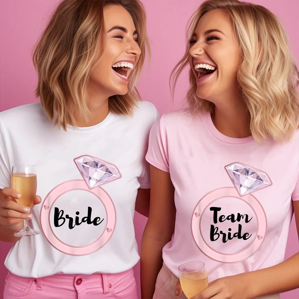 Team Bride T-Shirt Hochzeit Bachelorette Junggesellinnenabschied T-Shirt Damen Ästhetische Kleidung Kurzarm T-Shirts Single Farewell EVJF Tops