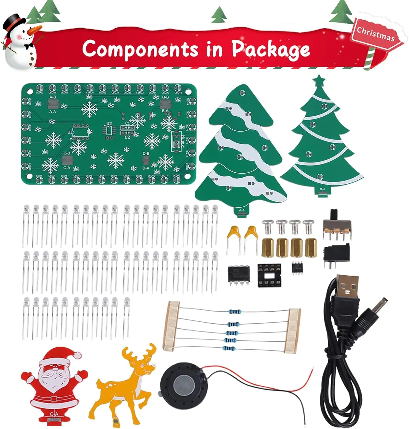 Music Christmas Tree Soldering Kit with Flashing LED Lights DIY Xmas Tree Electronics Kit STEM Soldering Project