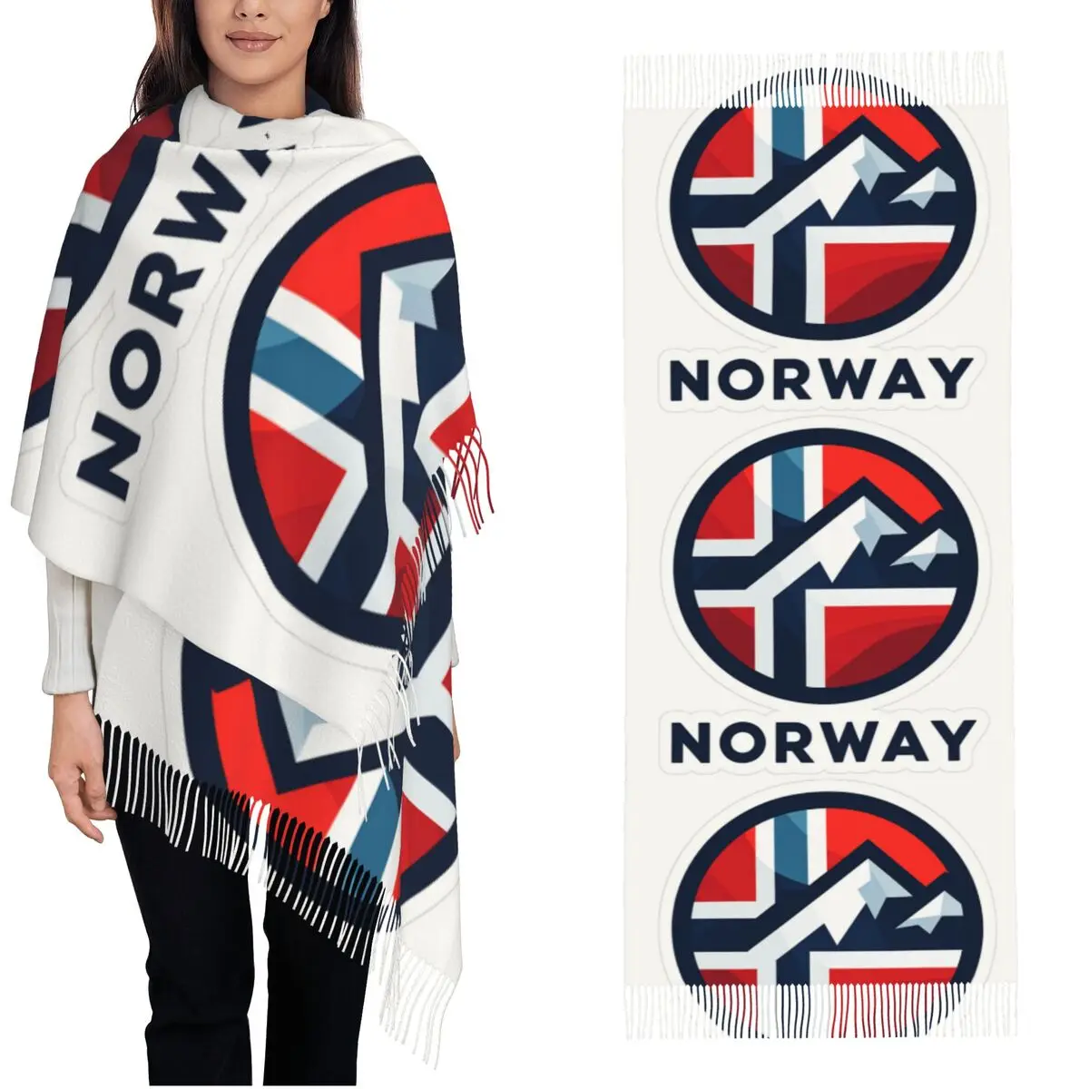 

Мужские и женские шарфы с флагом Норвегии, теплые шарфы-накидки с кисточками, забавные шали в стиле Y2K, зимние графические шарфы-бубуфанды