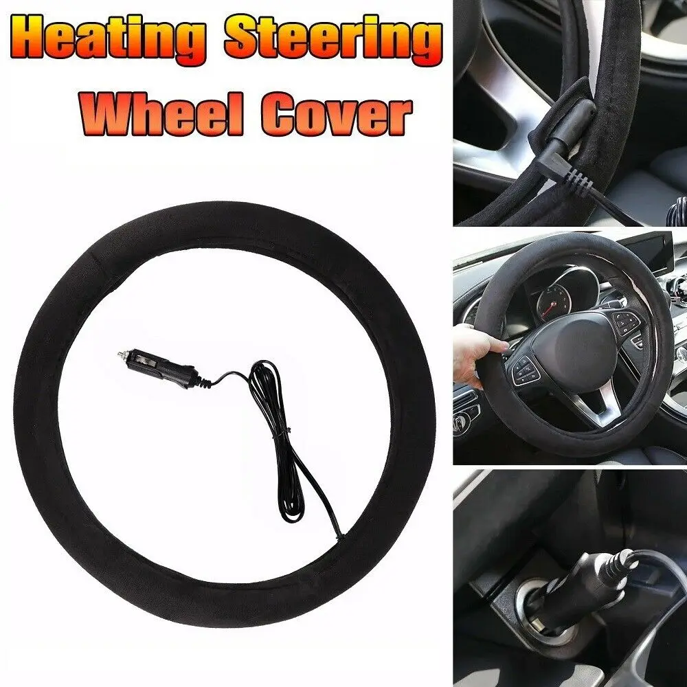

1pc Car Heated Steering Wheel Cover Universal Durable Anti-Skid Protector Winter Wheel Hand Warmer Car Accessories 12V 39cm