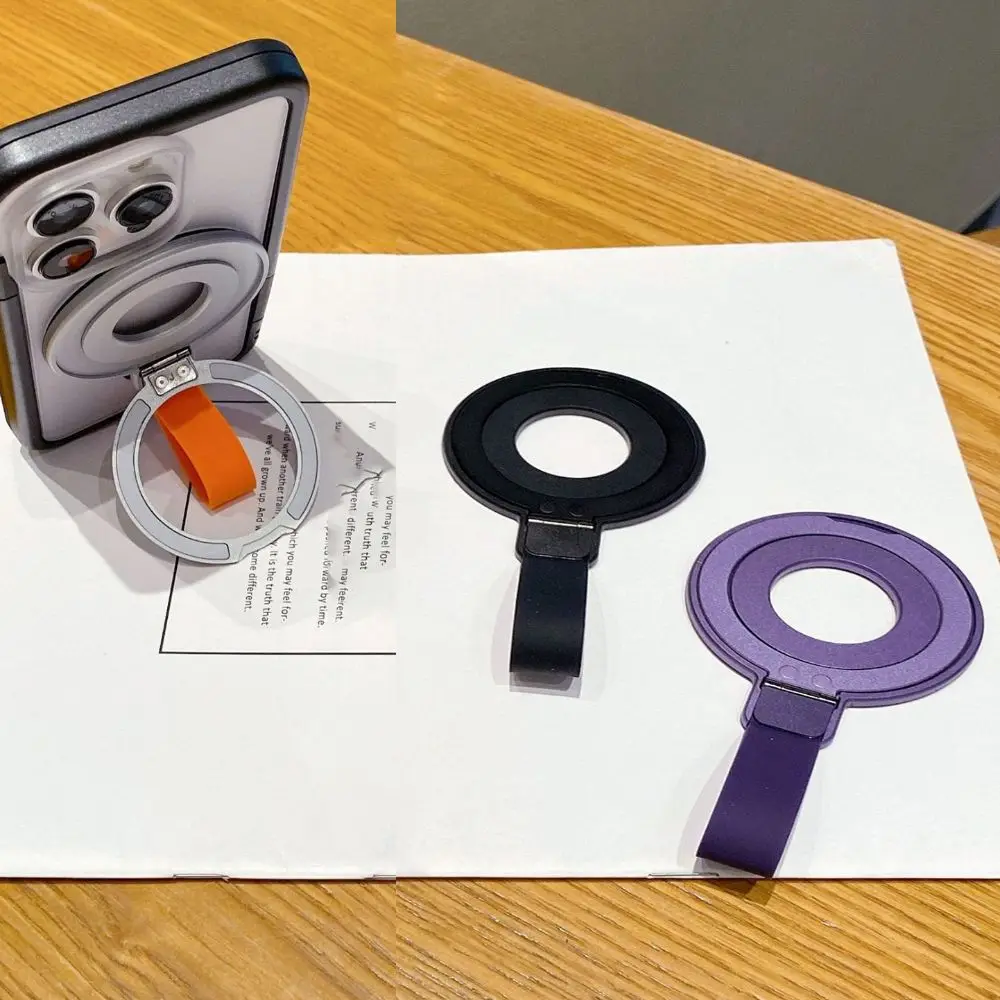 Penyangga Ponsel Magnetik Kuat dengan Tali, Penyangga Cincin Ponsel dari Alloy, Desain Peredam Getaran Tanpa Lem, Penyangga Meja
