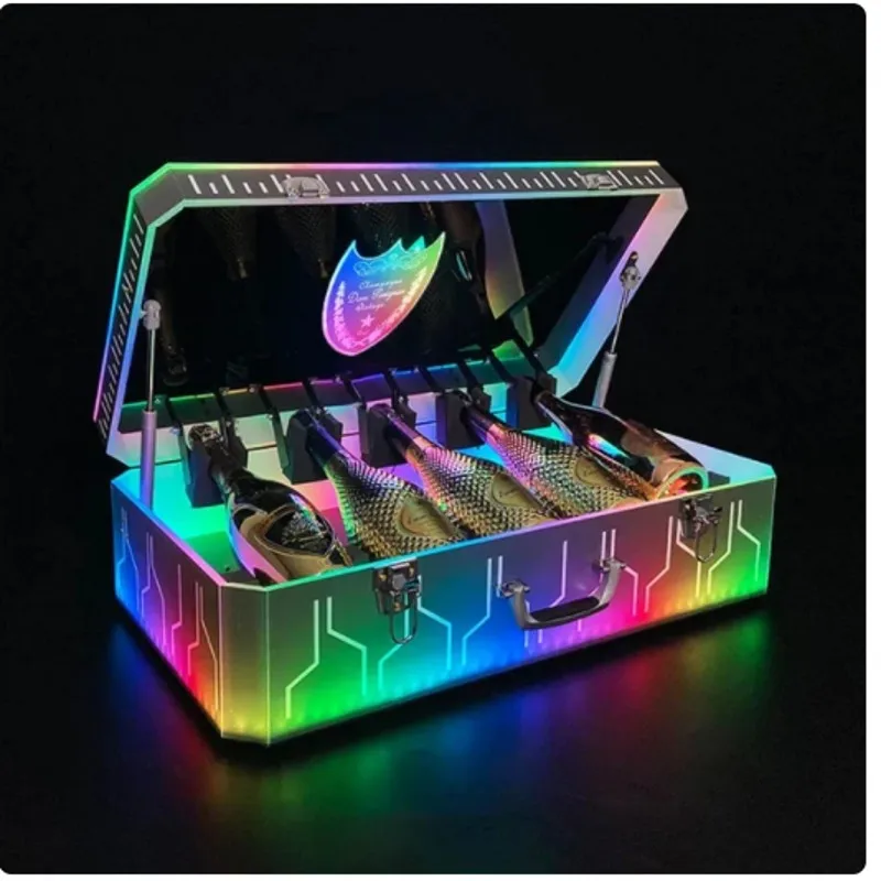 

Custom Led Acrylic Nightclub Champagne Bottle Presenter Display Box 5 Bottles Vip Bottle Presenter Service Tray Carrier Case