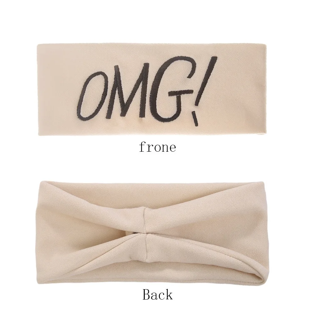 OMG Embroidered Headband Elastic Wide Hairband Soft Non-slip Sports Sweatband Fashion Hair Accessories for Yoga Running Daily