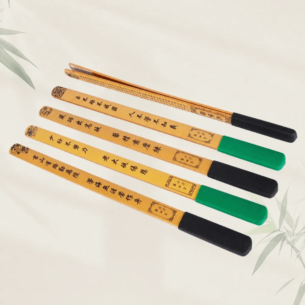2-in-1 Bamboo Teaching Ruler Thickened Handle Chinese Classical Engraved Teachers Guiding Ruler Double Layer Design