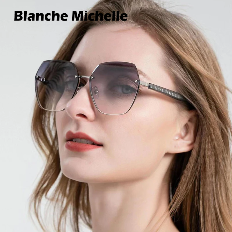 

2023 New Fashion Sunglasses Women UV400 Rimless Gradient Lenses Sun Glasses Brand Designer Eyewear Ladies Oculos With Box