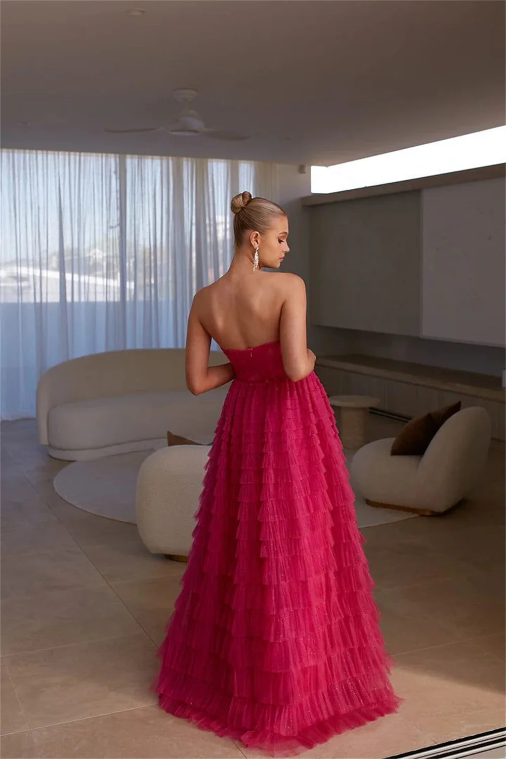 Amanda Strapless A-line Tulle vestidos de fiesta Heart Shaped Neck Multilay فساتين سهرة Elegant Sleeveless Party Dresses 2024