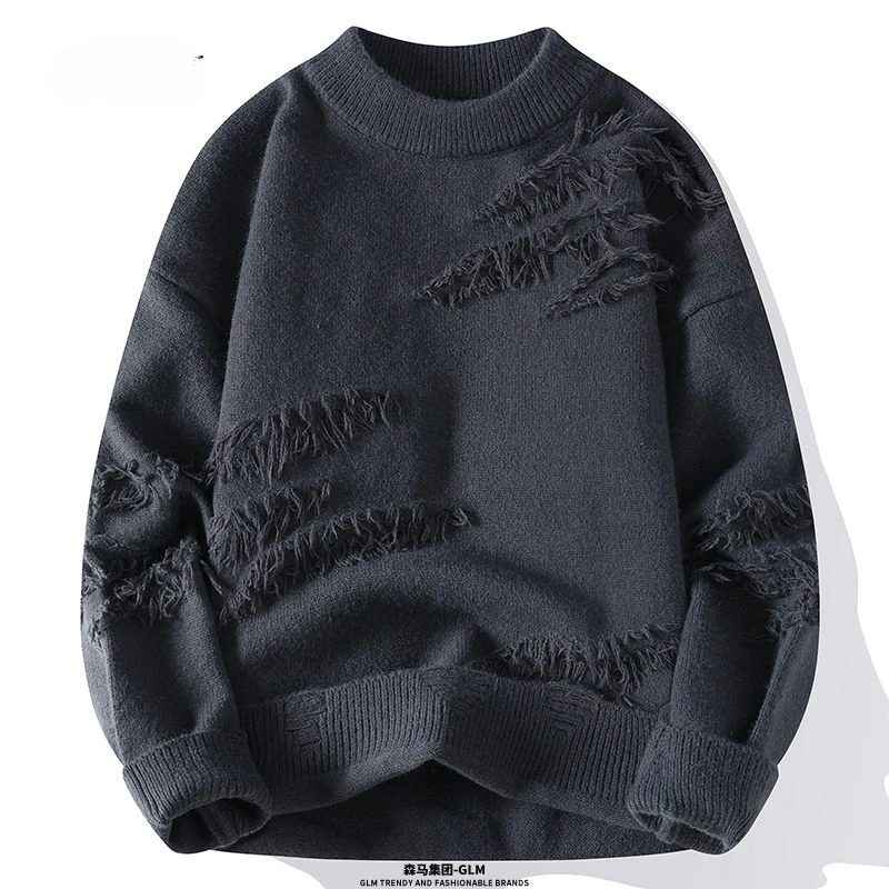 

Luxury Autumn Winter Lazy Knitwear Knitted Sweater Men Pullover Warm Soft Tassel Casual Tops Couple Clothing Vintage Sweater New