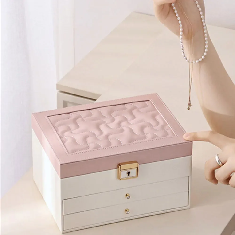 

Luxury Multi Layer Leather Jewelry Storage Box Drawer With Lock Good Quality Multi-Functional Large-Capacity Jewel Organize