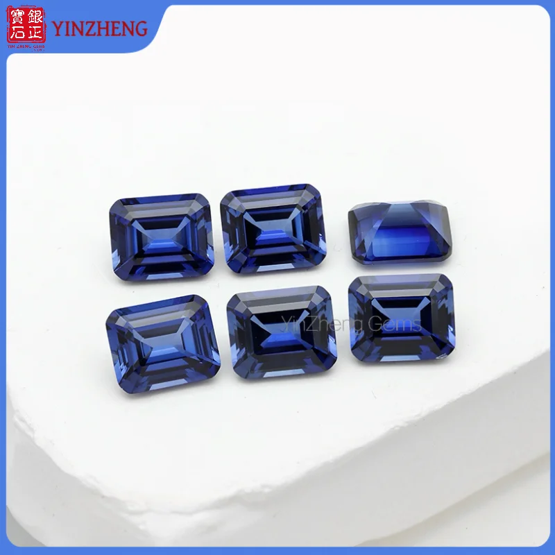 Cornflower Sapphire Emerald Cut Flame Melted Cultivate Sapphire Provide AGL Certificate Loose Synthetic Sapphire