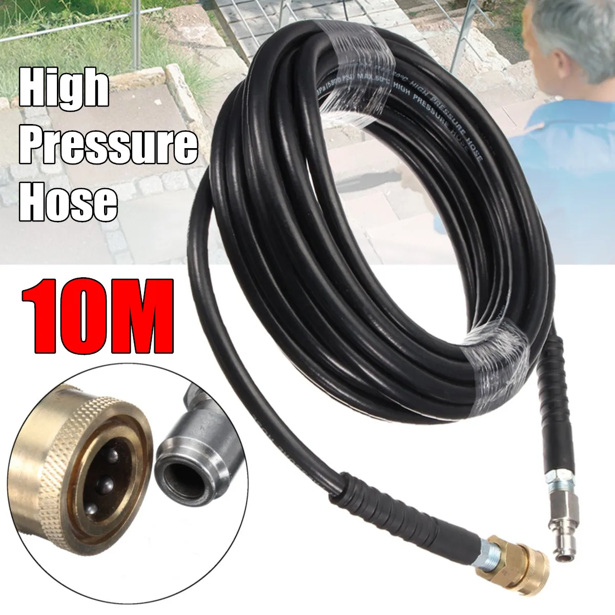 10M Tube 3/8 Quick Connect High Pressure Washer Extension Hose Cleaning Extension Hose Accessories