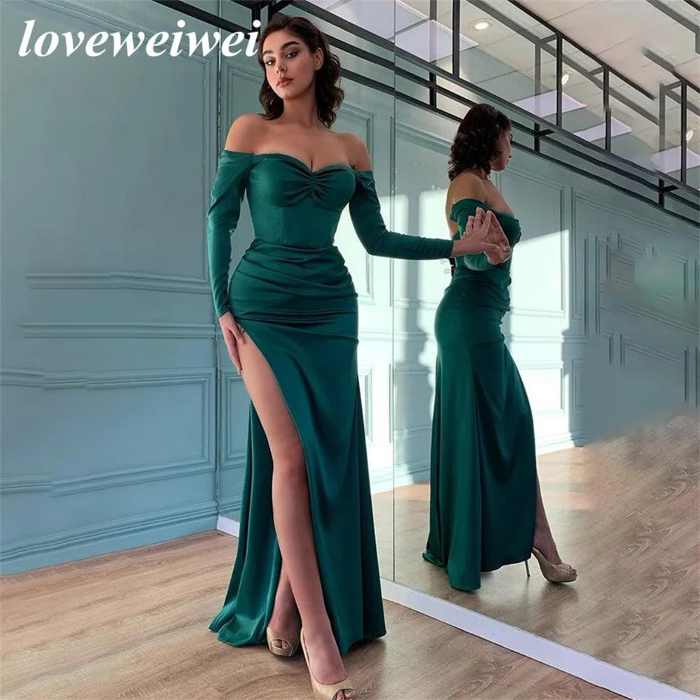 

Drak Green Mermaid Evening Dresses Sweetheart Neck Prom Dress Off The Shoulder Party Dresses High Split vestidos de noche