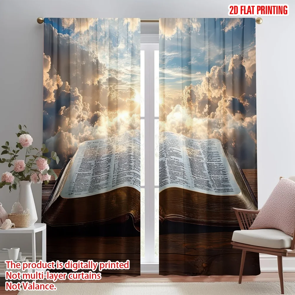 2D flat printing 2pcs Curtains Heavenly and Book Digital Printed Polyester Drapes Family Party Perfect for Photo Booths