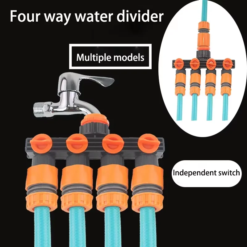 Four-Way Valve Garden Faucet Household Irrigation Joint for Watering Washing Car Water Pipe