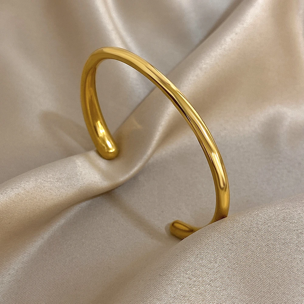 Greatera klassisches unregelmäßiges Wassertropfen-offenes Armband aus Edelstahl, dünn, glatte Oberfläche, Delikatesse, wasserdichter Damenschmuck
