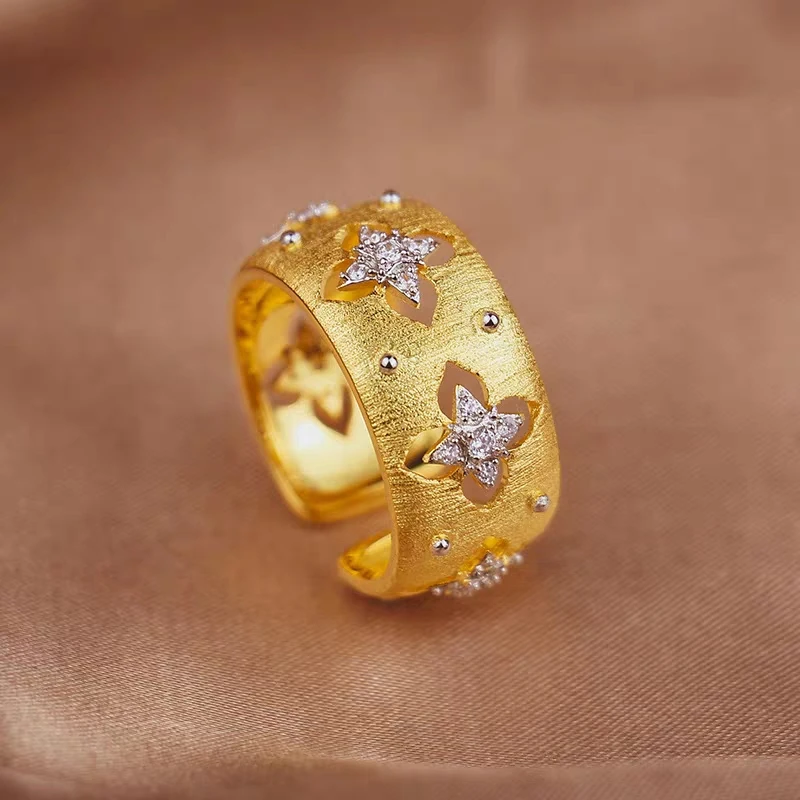 Gold / Silver Color Handmade Brushed Rings for Women Men Engagement Party Cubic Zirconia Ring Female Male Finger Jewelry Gift