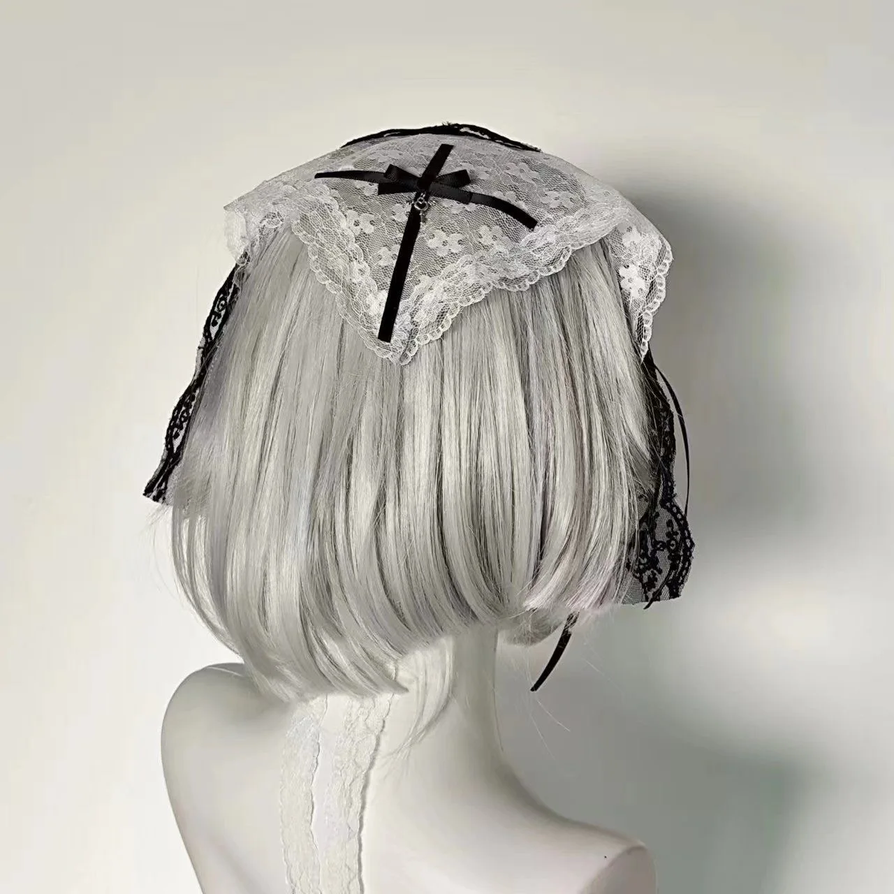 Lace Flower Elegant Black White Y2K Dark Subculture Cross Triangle Scarf Lolita Spicy Girl Hair Accessories Travel Photo