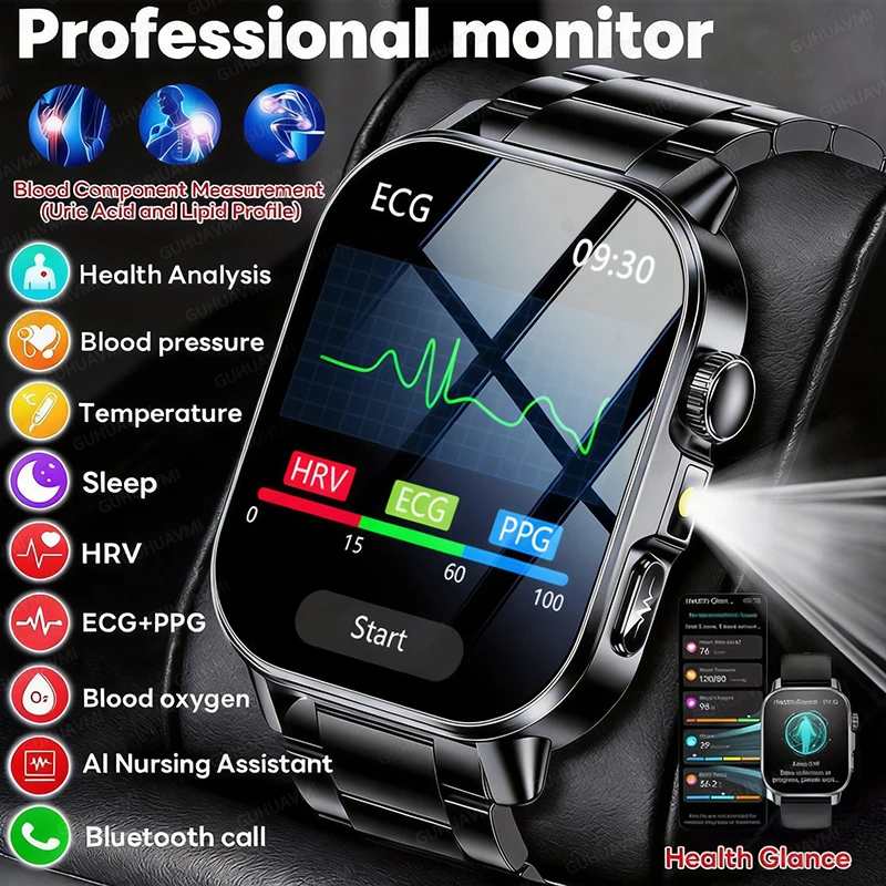 2026 Neue EKG Smartwatch für Männer und Frauen, Präzise Gesundheitsdiagnose, Blutdruckmessung, Blutsauerstoffsensor, Blutfett, Harnsäure, Körpertemperatur, Herzfrequenz, Schlaftracker,