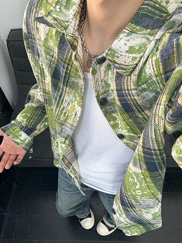 

American Sle Plaid Long Sve irt Men's Premium Feeling Outfit Outerwear Cardigan Small Couple Jaets Autumn Polyester ...