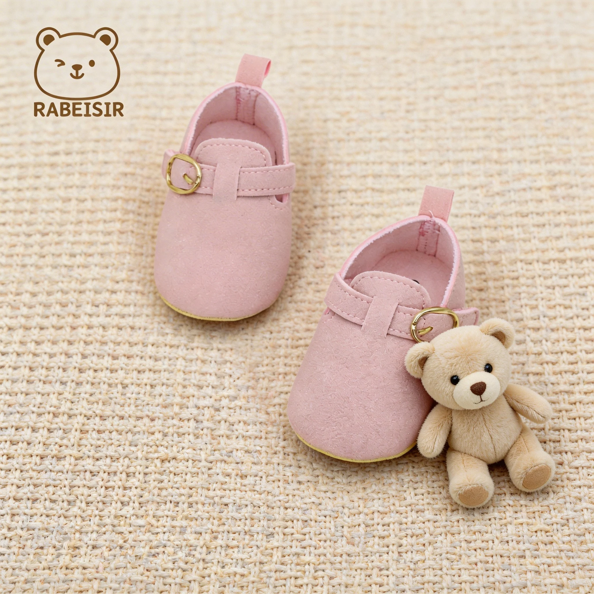 Retro Simple T-Strap Baby Loafers with Metal Buckle Decoration, Heel Pull Ring, and Soft Sole Baby Walking Shoes