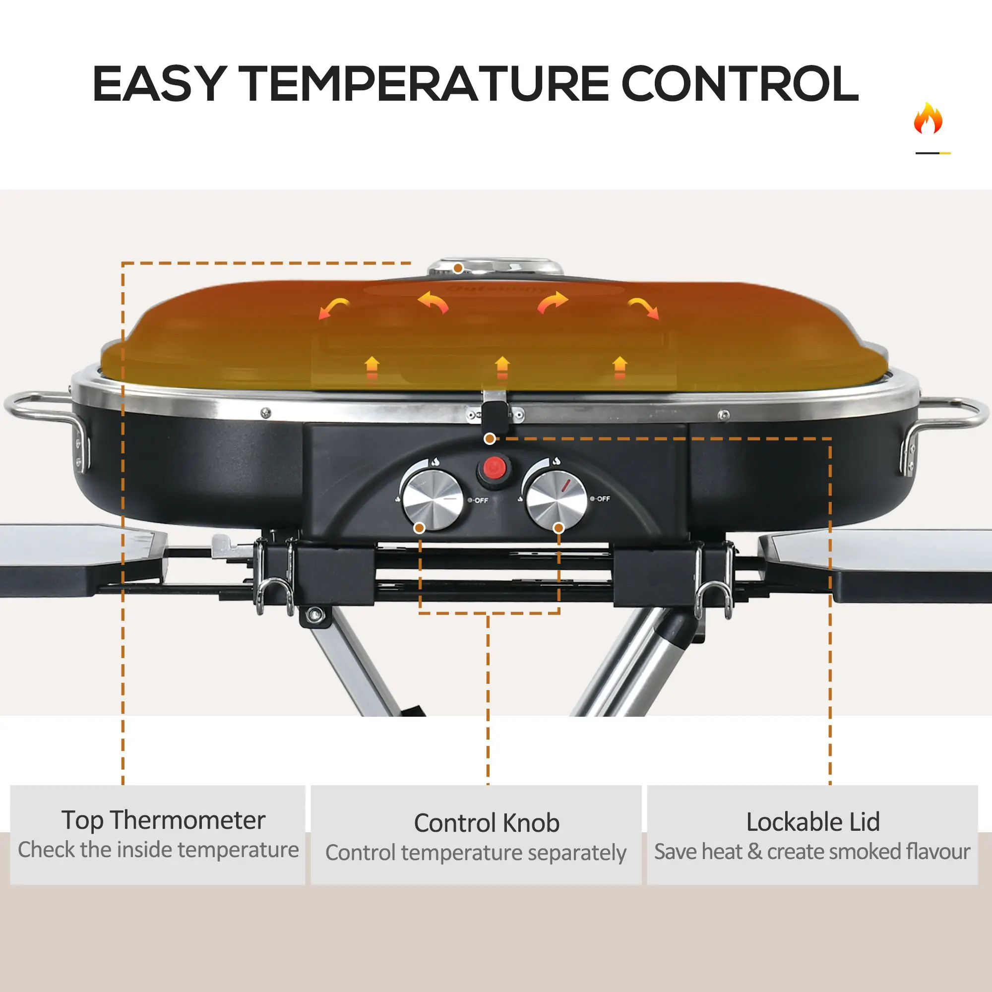 Outsunny Foldable 2 Burner Gas BBQ Grill Trolley w/ Side Shelves Storage Pocket