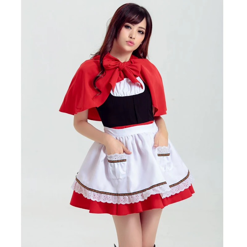 Carnival Halloween Lady Little Red Riding Hood Costume Cute Japan Lolita Coffee Shop Maid Outfit Cosplay Fancy Party Dress