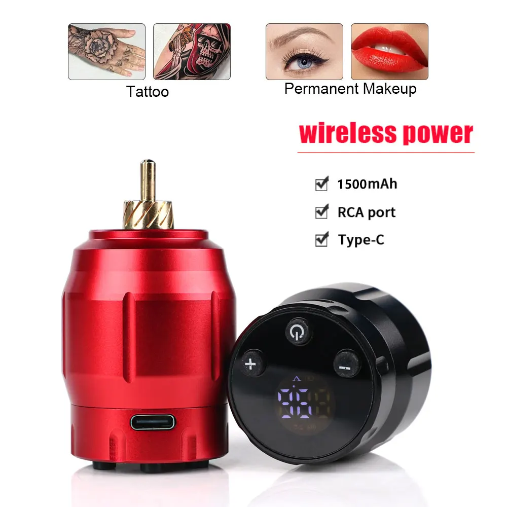 

RCA Jack Mini Wireless Tattoo Power Supply For Rotary Tattoo Pen 1500 mAh Rechargeable LED Tattoo Battery For Body Art Supplies