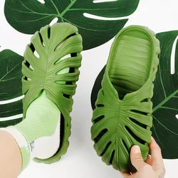 Male Slipper Platform Cloud Monstera Funny Leaf Home Soft Slides Sandals Outdoor Summer Ladies House Shoe Flat Men Female Beach