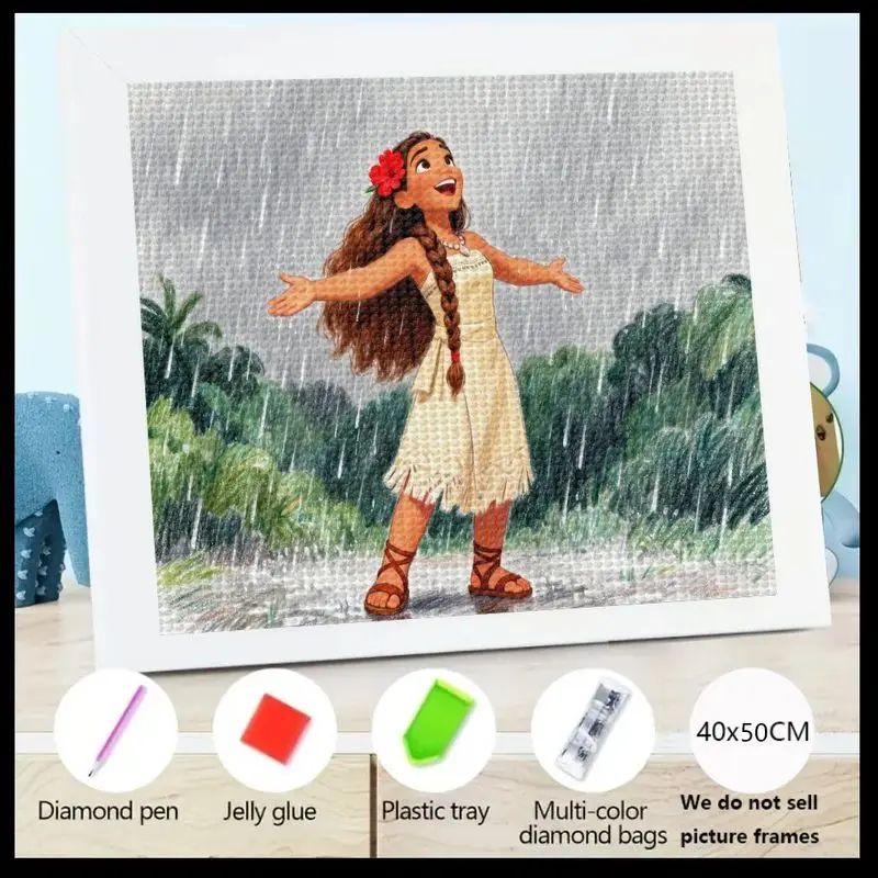 

1 шт., 5D полный дрель, набор для алмазной живописи «сделай сам», тропическая принцесса в стиле Моаны, счастливая в дождевой сцены, хрустальные стразы, драгоценный камень, искусство Cra