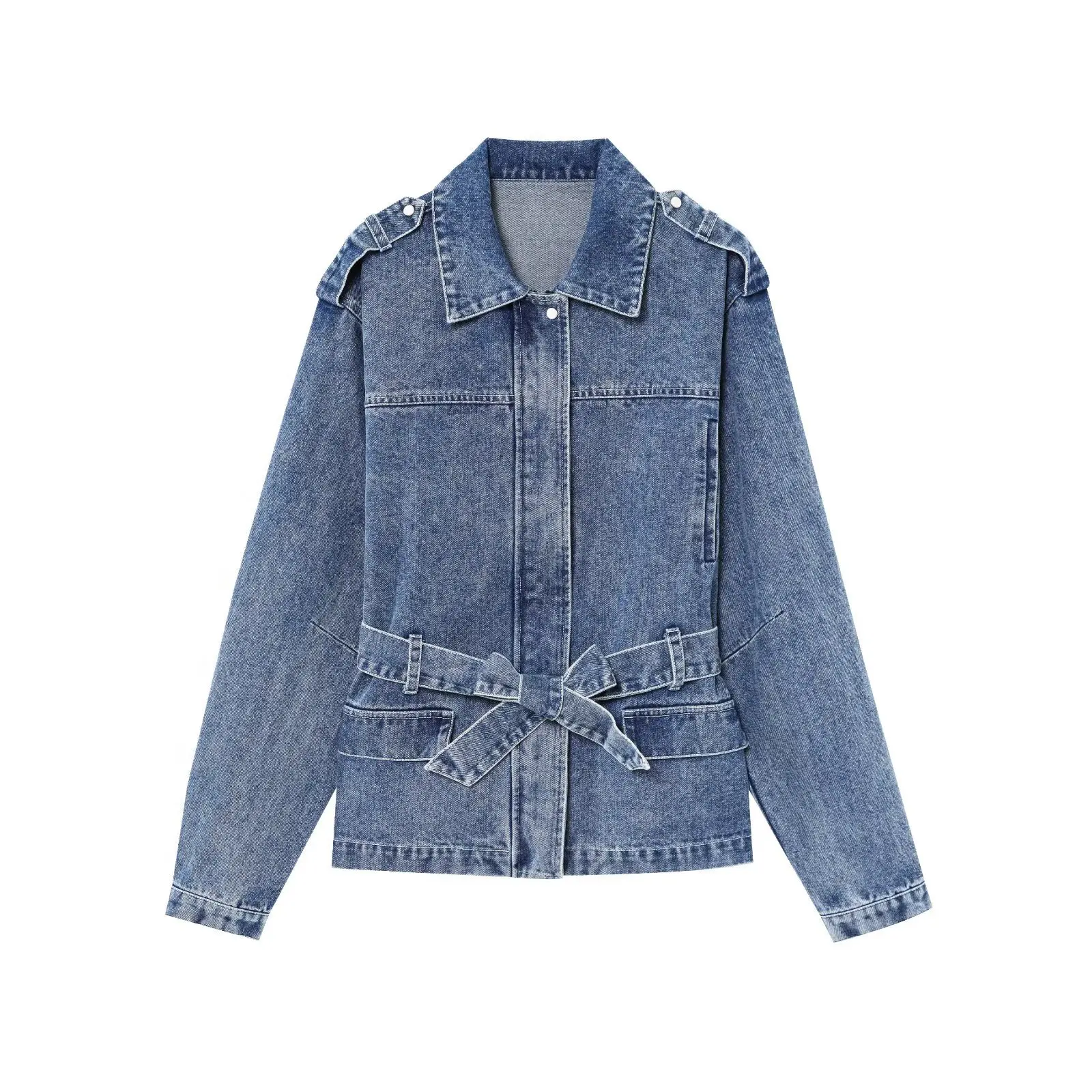 Giacca di jeans da donna Primavera Estate Stile europeo americano Manica lunga Cintura in vita Top L420554