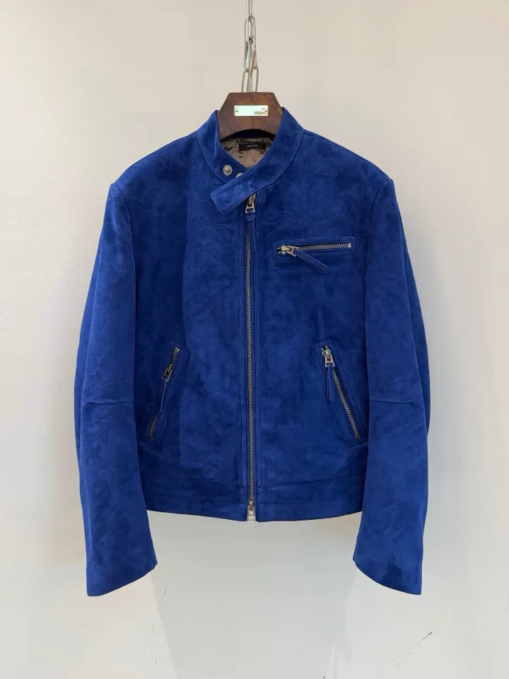 TF Men Vintage Motorcycle Jacket 2026 Autumn Winter Stand Collar Zipper Front Drawstring Cuff Leather Coat