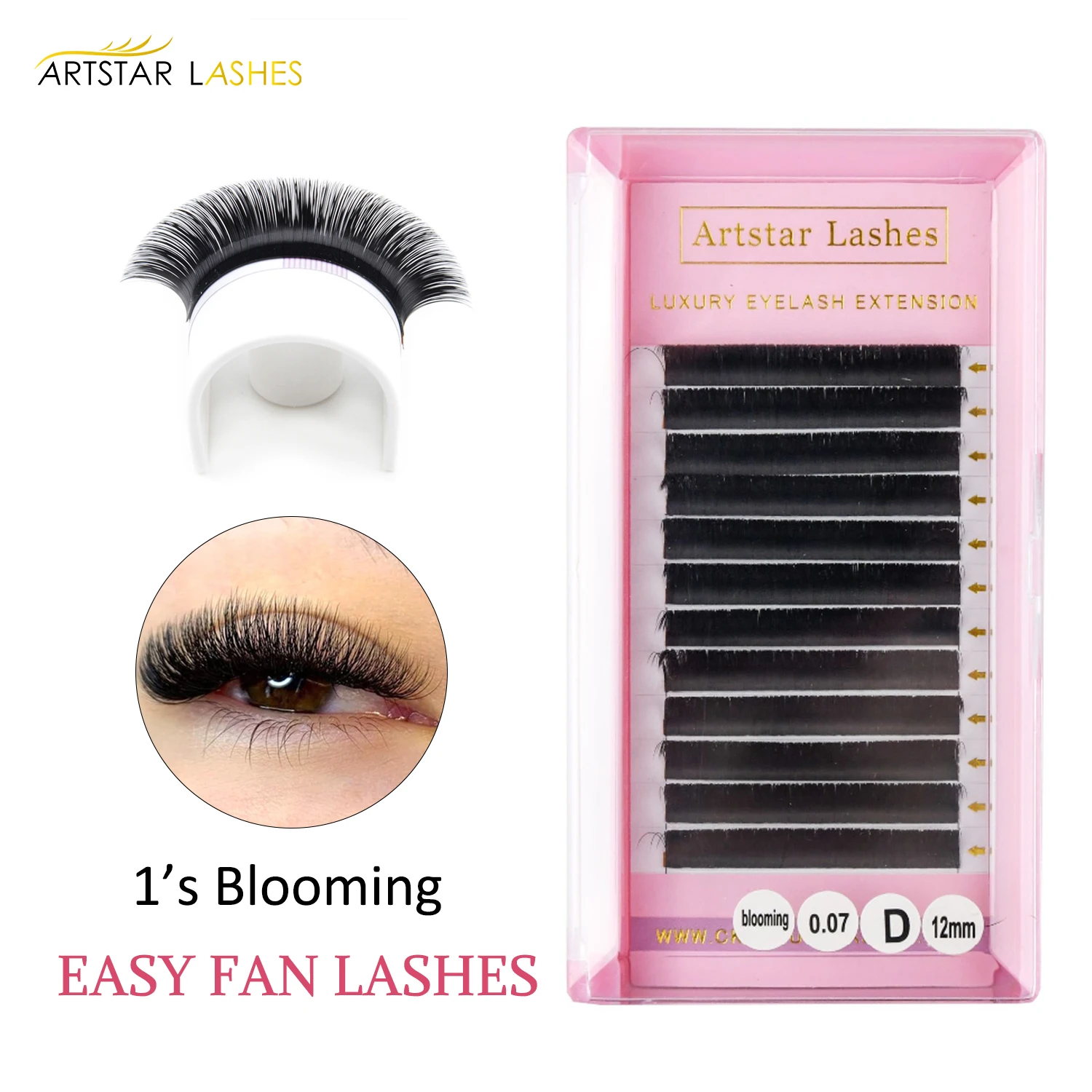 ARTSTAR 12Rows Easy Fan Lashes Volume Extensions  CC DD C D Curl  8-20mm Easy Fannng Eyelash Extensions Super soft Cilia